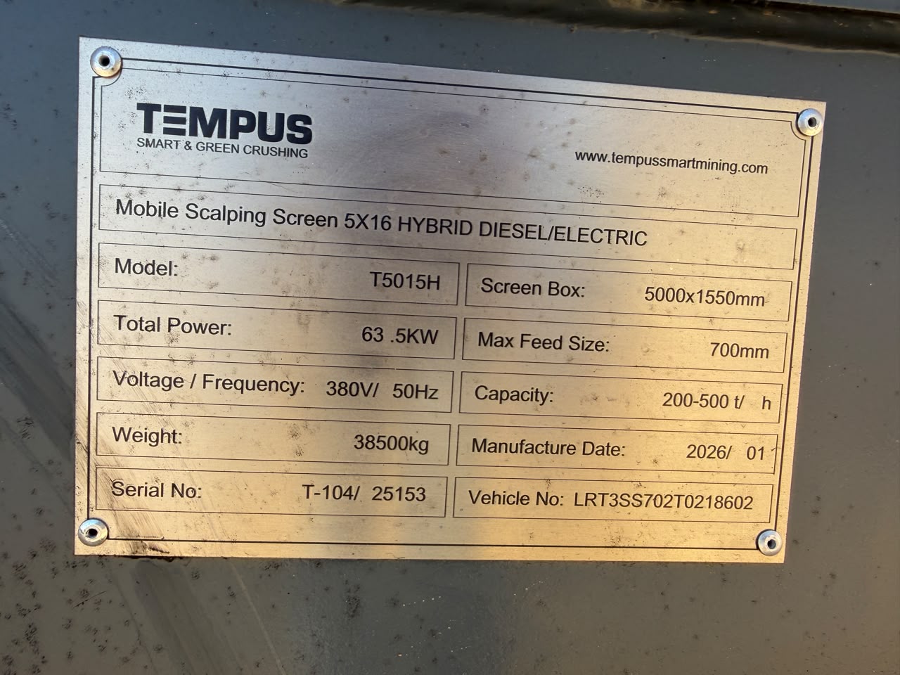 NEW TEMPUS MOBILE RT5015H SCALPING SCREEN 5X16 HYBRID DIESEL/ELECTRIC (PCS630)