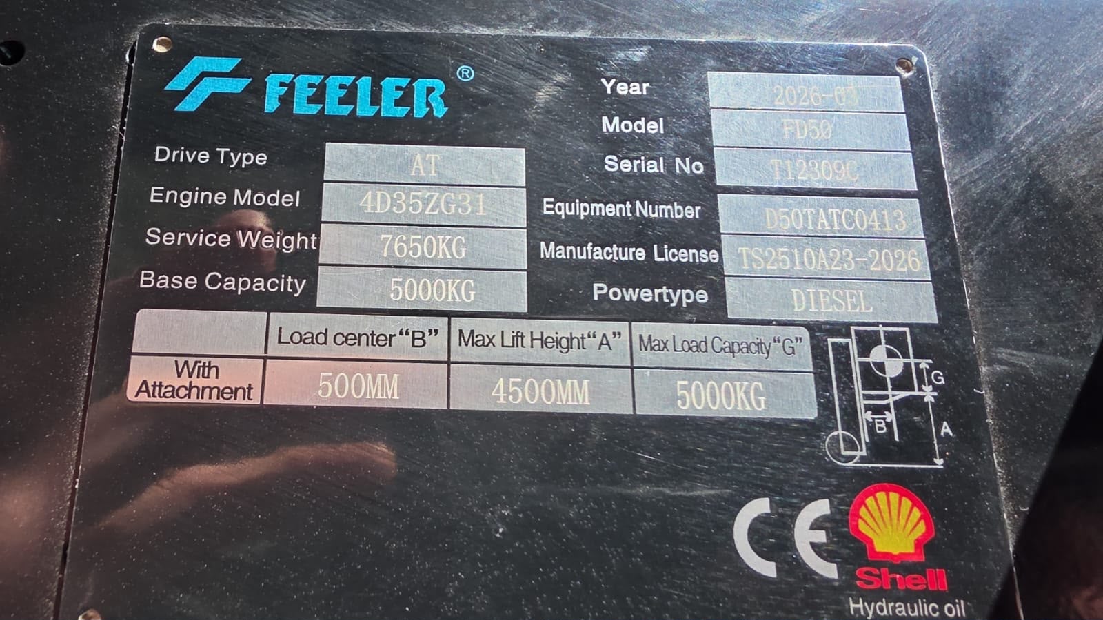 2026 FEELER 5 TON DIESEL FORKLIFT 2WD (F0018)
