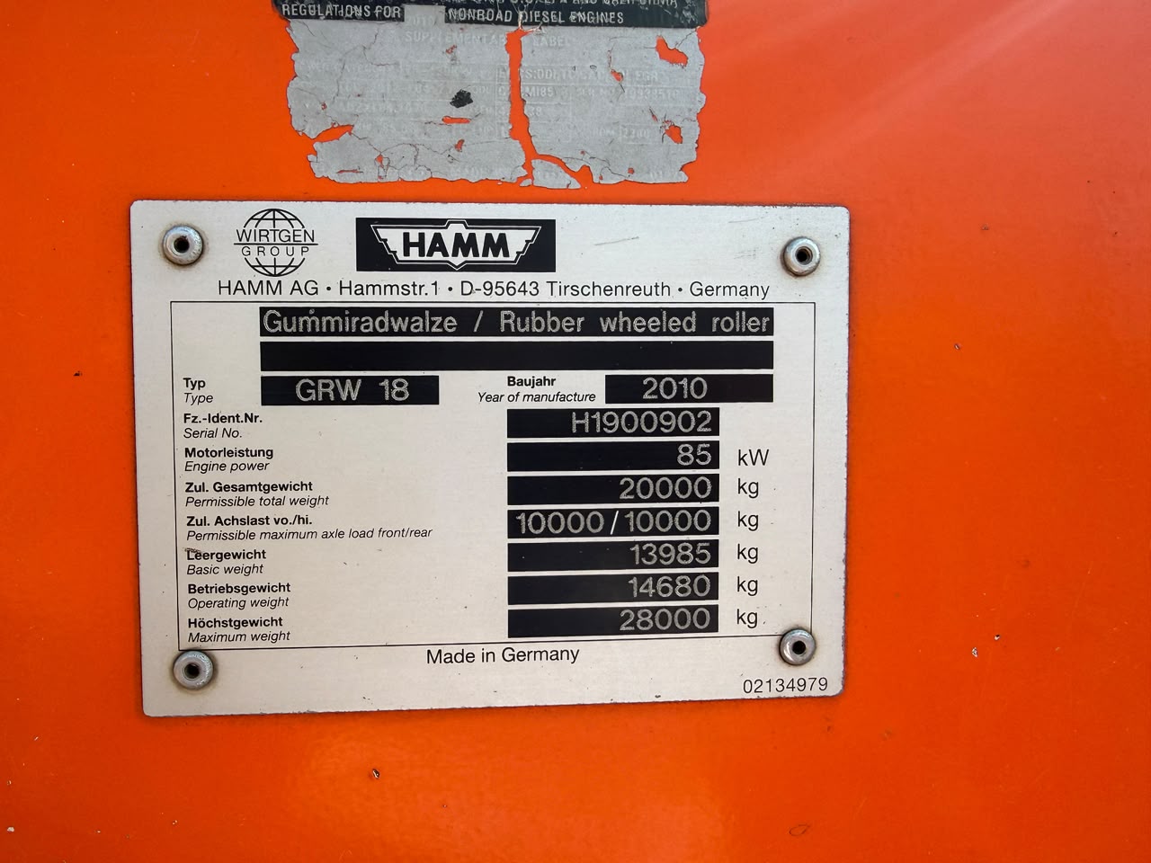 2010 HAMM PNEUMATIC GRW 18 ROLLER (PCS636)